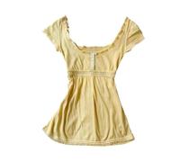 Coquette Ruffle Tops Women Cute Summer Lace Peplum Babydoll Top Teen Girls Y2k Grunge 2000s Cottagecore Clothing (S,Yellow)