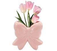 Coquette Vase Bow Ceramic Pen Holder Makeup Brush Holder, Contemporary Design Decorative Women Gifts for Home Office Shelf Table Living Room Classic Pink