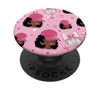 Coquette Womens Disco Ball Style Cute Black Girl Pink Bows PopSockets Adhesive PopGrip