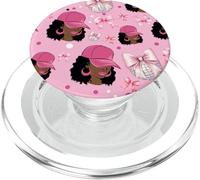 Coquette Womens Disco Ball Style Cute Black Girl Pink Bows PopSockets PopGrip for MagSafe