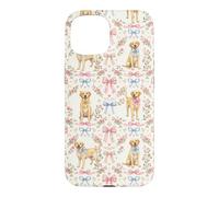 Coquette Yellow Labrador Dog and Bow Pattern Hand Painted Case for iPhone 15