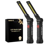 Coquimbo Work Light Gifts for Men Him Dad Husband, LED Torch Rechargeable Inspection Lamp Mechanic Emergency Light 360° Rotate with Magnetic Base and Hook (2 Pack, Black)