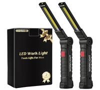Coquimbo Work Light Tool Gifts for Men Dad Him Husband, LED Torch Rechargeable Inspection Lamp Mechanic Emergency BBQ Light 360° Rotate with Magnetic Base and Hook (2 Pack, Black)