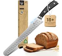 CoquusAid Bread Knife for Homemade Bread: 10.6 Inch Multifunction Serrated Knife, Razor Sharp Slicer, Forged High Carbon German Steel, Full Tang Ergonomic Handle Design for Sourdough Turkey Fruit