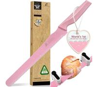 CoquusAid Bread Knife for Homemade Bread, World‘s 1st Double Serrated Knife with 5 Thickness Adjustable Slicing Guide, Stainless Steel Bread Cutter, Razor Sharp for Sourdough, Pink