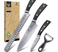 CoquusAid Chef Knife Set, Professional Damascus Pattern Kitchen Knives Set 4 Pcs Without Block, Sharp German Stainless Steel, for Bread, Meat Cutting, Fruits, Vegetable, BBQ, Home Cooking, Singles