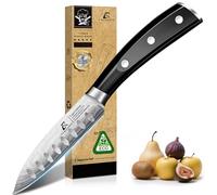 CoquusAid Paring Knife 3.75 Inch Fruit Knives, Small Kitchen Knife, Ultra Sharp German Stainless Steel Vegetable Knives,Damascus Pattern, Full Tang Handle Design, Elegant Black Ideal for Gift