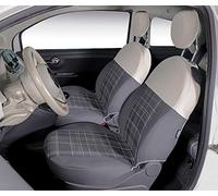 Cora Front Seat Covers Made to Measure for Fiat 500 07>, Grey Scottish Cotton and Grey/Cream Polyester Fabric