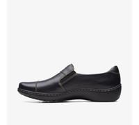 Clarks Women's Cora Harbor Black Leather Slip Ons Flat | Size: 5.5/Wide Fit