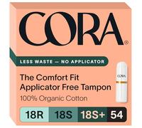 Cora Non-Applicator Tampons - 100% Organic Cotton | Ultra-Absorbent, Unscented, Natural, Non-Toxic, Applicator Free | Eco-Conscious (54 R/S/S+ Tampons)