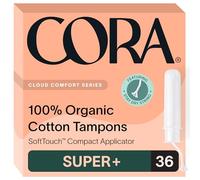 Cora Organic Applicator Tampons | Super Plus Absorbency | 100% Organic Cotton, Unscented, BPA-Free Compact Applicator | Leak Protection | Packaging May Vary | 36 Total