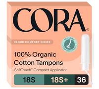 Cora Organic Applicator Tampons | Super/Super Plus Absorbency | 100% Cotton Core, Unscented, BPA-Free Compact Applicator | Leak Protection, Easy Insertion, Non-Toxic | Packaging May Vary (36 Count)