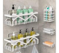 Coraje Shower Caddy [5-Pack], Adhesive Organizer No Drilling, Large Capacity Rustproof Bathroom Shelves, Shelf for Inside Shower (White)