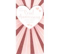 Coral 35th Wedding Anniversary Card - White 3D Heart Rose Gold Glitter 8.75x4