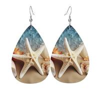 coral and shell starfish earrings for women teardrop leather earrings double sided dangle earrings lightweight earrings for women ear accessories fashion jewelry birthday gift