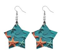 Coral And Starfish Wooden Earrings for Women, Vintage Elegant Wood Jewelry, Lightweight Earrings for Wedding, Party, Everyday Jewelry Gift, Love, Wood, wood