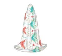 Coral And Teal Arrows Hooded Cape For Teenagers, Unisex Cloak Robe Hooded Halloween Costume Satin Witches Vampire Cloak Fancy Dress Up Children