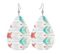 Coral And Teal Arrows Printed Teardrop Pendant Leather Earrings | Lightweight and Versatile Earrings | Suitable for Daily Commute and Date Wear