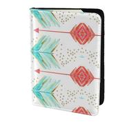 Coral And Teal Arrows Printing Cowhide Passport Holder,Passport Cover,Travel Card Cover Case For Men Women,Documents Protector, Black, One Size