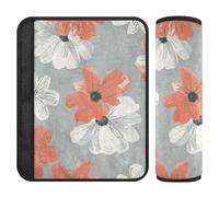 Coral and White Handdrawn Flower 2 Pack seat Belt Cover pad Protects Your Neck and Shoulders for Bag forro para cinturon de segurida
