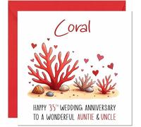 Coral Anniversary Card for Auntie & Uncle - 35th Wedding Anniversary Cards for Aunt Uncle Cute Anniversaries Greeting Cards