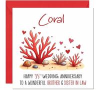 Coral Anniversary Card for Brother & Sister in law - 35th Wedding Anniversary Cards for Sister in law & Brother Cute Anniversaries Greeting Cards