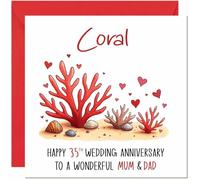 Coral Anniversary Card for Mum & Dad - 35th Wedding Anniversary Cards for Mother Father Cute Anniversaries Greeting Cards