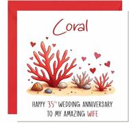 Coral Anniversary Card for Wife - 35th Wedding Anniversary Cards for Wife from Husband Cute Anniversaries Greeting Cards