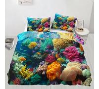 Coral Bedding Set, Marine Landscape Soft and Comfortable Microfiber Duvet Cover, Marine Ecology Duvet Cover with Zipper + 1 Pillowcases (135x200cm)