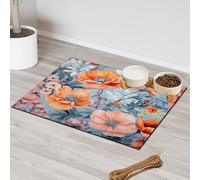 Coral Bloom Mix Absorbent Dog Food Mat with Non-Slip Backing, 12 x 20 inch Feeding Mat for Puppy Cat Bowls, Spill-Proof Pet Diner Placemat for Kitchen Floors