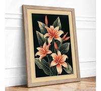Coral Blooms and Foliage Botanical Framed Wall Art Print A3 (42×29.7cm) Oak, Wall Decor for Living Room, Bedroom, Office & Home, Ready to Hang, Art Gift