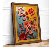 Coral Blooms in Color Botanical Framed Wall Art Print A1 (84.1×59.4cm) Walnut, Wall Decor for Living Room, Bedroom, Office & Home, Ready to Hang, Art Gift