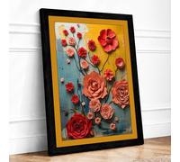 Coral Blooms in Color Botanical Framed Wall Art Print A2 (59.4×42cm) Black, Wall Decor for Living Room, Bedroom, Office & Home, Ready to Hang, Art Gift