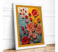 Coral Blooms in Color Botanical Framed Wall Art Print A2 (59.4×42cm) White, Wall Decor for Living Room, Bedroom, Office & Home, Ready to Hang, Art Gift