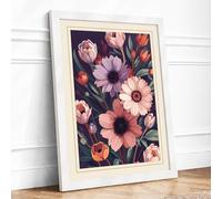 Coral Blooms in Darkness Botanical Framed Wall Art Print A2 (59.4×42cm) White, Wall Decor for Living Room, Bedroom, Office & Home, Ready to Hang, Art Gift