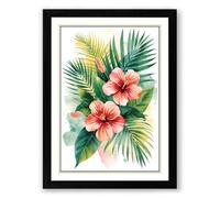 Coral Blossoms and Ferns Botanical Framed Wall Art Print A4 (29.7×21cm) Black, Wall Decor for Living Room, Bedroom, Office & Home, Ready to Hang, Art Gift