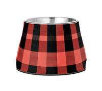Coral Buffalo Plaid Check Tartan Scotland Feed Dog Bowl Enhanced Stainless Steel Pets Feeding Bowl for Small Pet Whisker Fatigue