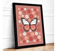 Coral Butterfly Garden Botanical Framed Wall Art Print A3 (42×29.7cm) Black, Wall Decor for Living Room, Bedroom, Office & Home, Ready to Hang, Art Gift