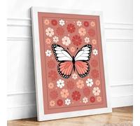 Coral Butterfly Garden Botanical Framed Wall Art Print A3 (42×29.7cm) White, Wall Decor for Living Room, Bedroom, Office & Home, Ready to Hang, Art Gift