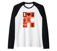 Coral Color Peace Love Money Grid Coral Graphic Raglan Baseball Tee
