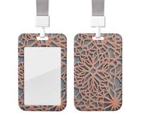 Coral Coloured Patterns ID Badge Holder with Lanyard ID Card Holders Cute Nurse Name Tag Vertical Credit Cards Holder Sliding Card Case Protector Pouch for Office Doctor Nurse Worker