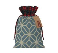 Coral Coloured Patterns Print Christmas Drawstring Linen Gift Bags Reusable Fabric Bags With Tags For Christmas Gifts