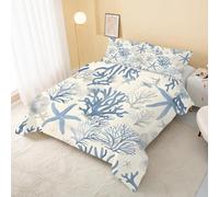 Coral Coverless Duvet Super King 7.5 Tog Summer Marine Life Supersoft Cosy Lightweight Quilt, Coastline Machine Washable & Quick Drying, All in One Reversible Comforter Q&10