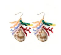 Coral Dangle Earrings Coral Shell Drop Earrings Colorful Seashell Conch Earring for Women Summer Vacaton Jewelry, Acrylic, No Gemstone