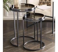 Coral Design Side Tray Table - Gold and Black Metal - Round - Set of 2