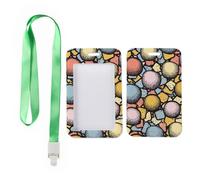 Coral Dotted Spheres Badge Holder with Green Lanyard, Pass Holder, Vertical Name Badges Protector for Women, Vertical Cards Protector for Paramedic, Delivery Driver Accessories Nurse Essentials