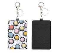 Coral Dotted Spheres ID Card Holder with Keychain Bus Pass Holder for Women Men with 2 Card Slots Slim Wallet for Nurse Teacher Student Meal Bank Credit Cards Daily Use Delivery Driver Accessories