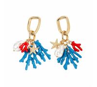 Coral Earrings for Women Shell Starfish Coral Earrings Red Orange Blue Acrylic Earrings Boho Chunky Lightweight Trendy Jewelry Accessories, Medium, Alloy Steel, No Gemstone