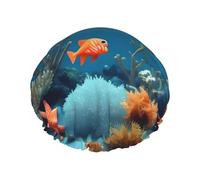 Coral Fish underwater Printed shower cap, reusable, specially designed for women's long hair, double-layer structure, suitable for bathing.