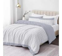 Coral Fleece Duvet Cover Set with Pillowcase, Super Soft Teddy Sherpa Fleece Quilt Cover with Zip Closure, Printed Warm Bedding Set for Ultimate Comfort (Grey, Super King)